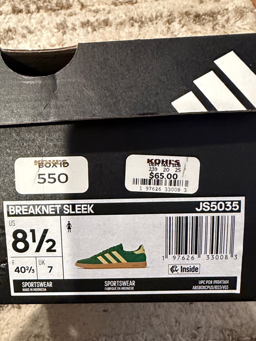 adidas Breaknet Sleek Sneakers in Green with Gold Stripes